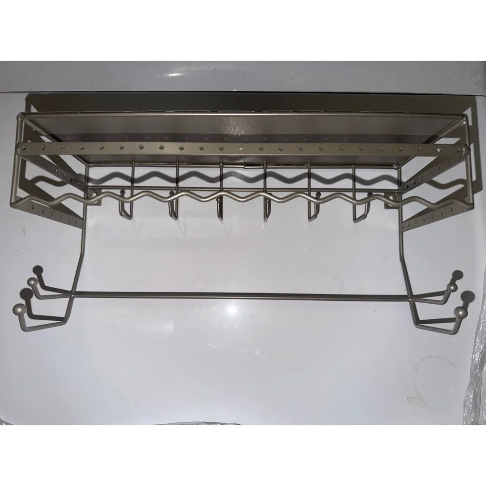 Champagne Gold Metal Wall Mounted Jewelry Organizer Earring Shelf Necklace Rack